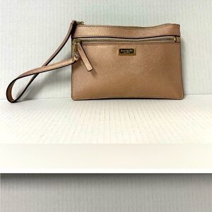 Kate Spade gold Leather Clutch with Zipper Closure